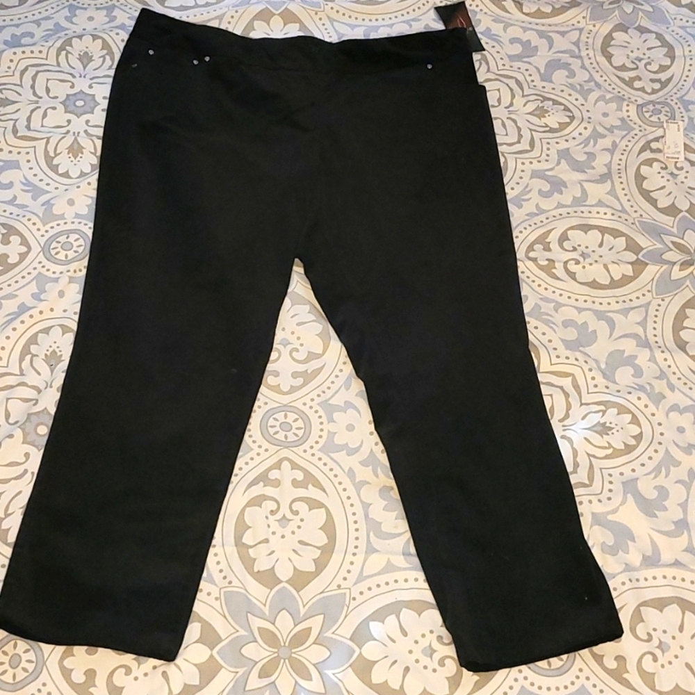 Slimsation 24W Black Corduroy Pants NWT Stretch Pull On 5 Pocket High Rise Luxe